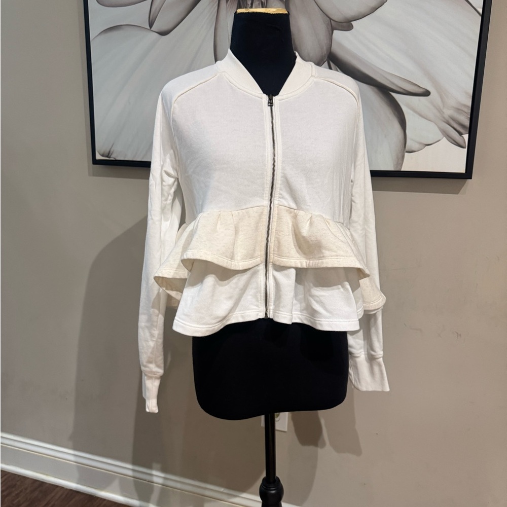 Maeve Cream Knit Ruffled Cardigan